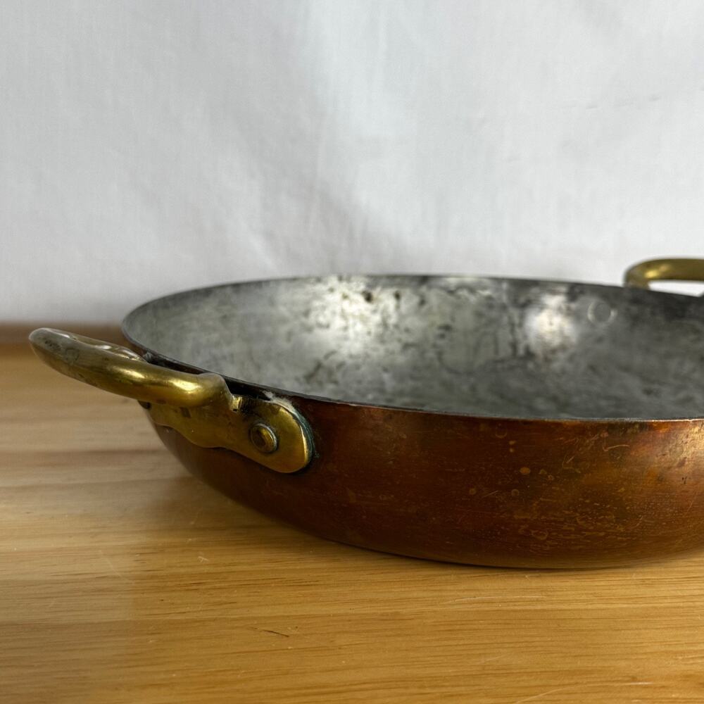 Vintage Italian Copper 24cm Au Gratin Pan, Brass Handles, Cottagecore